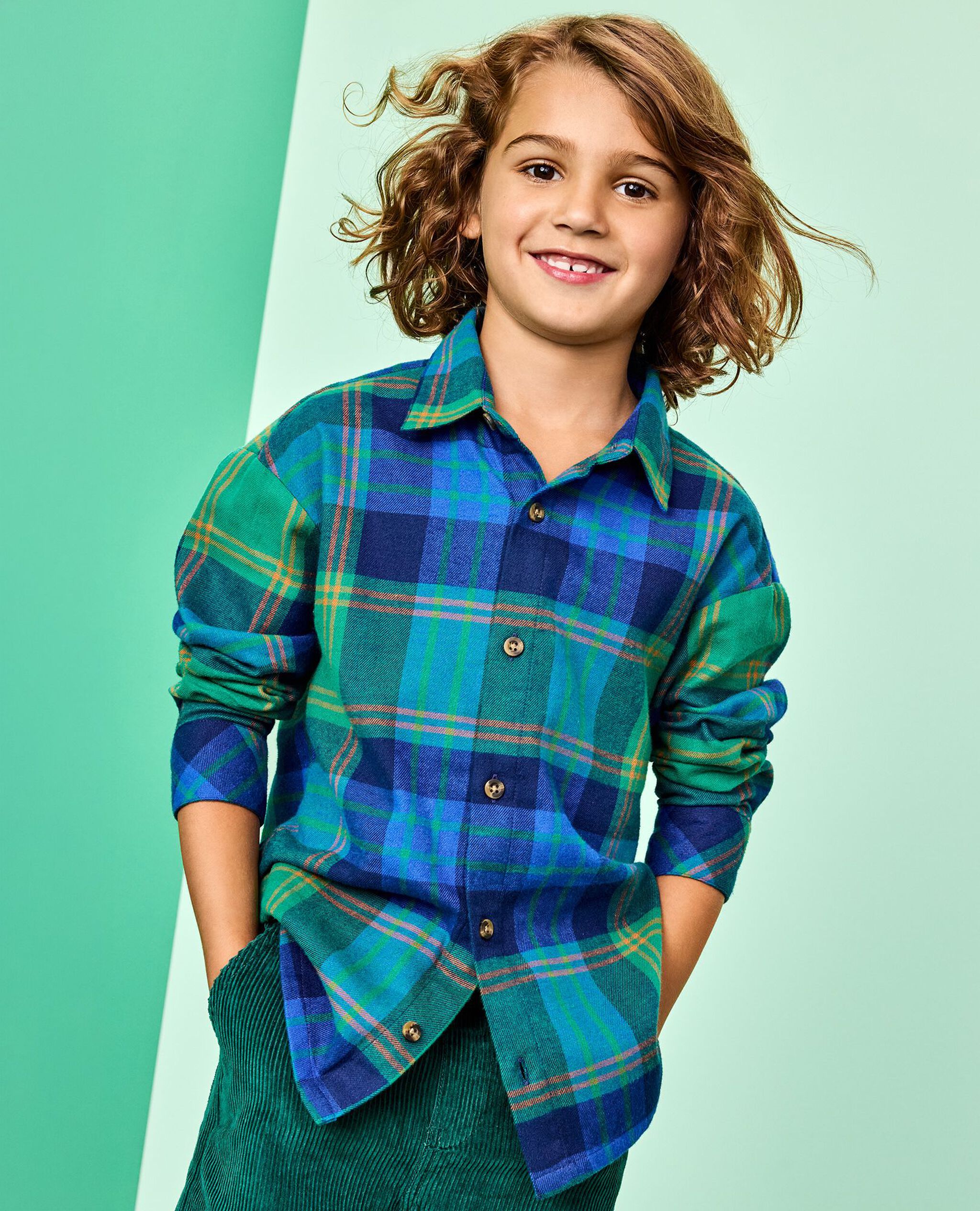 Flannel Button Up Shirt in Blue Winter Plaid - main
