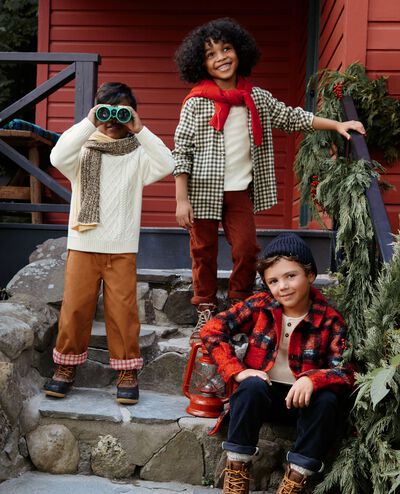 Faux Shearling Button Up Shacket in Scarlet Red Plaid - main