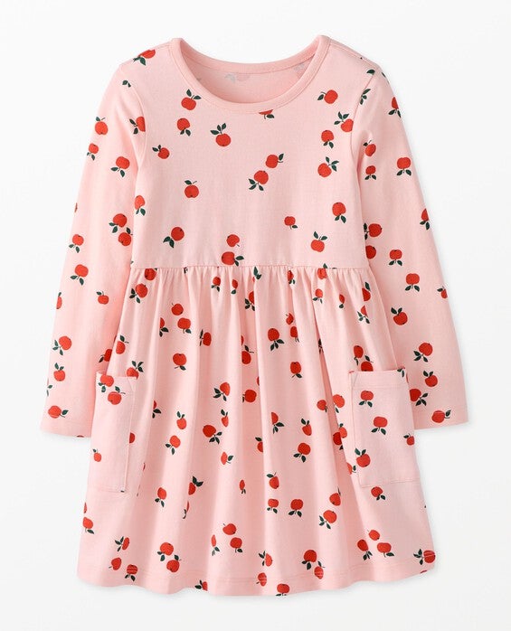 Girls' Tossed Apple Orchard On Pink Long Sleeve Play Dress with Pockets in 100% Cotton - Size Little Kids 4 by Hanna Andersson