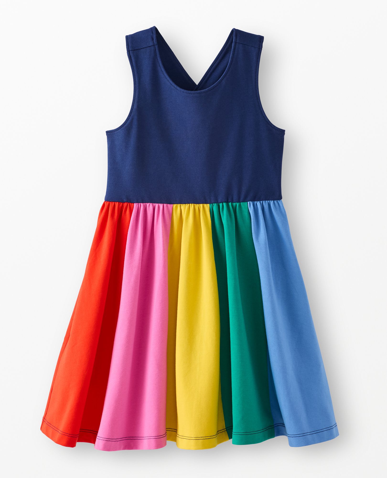 Rainbow Skirt Skater Dress with Pockets in Navy Blue - main