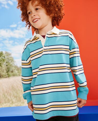 Long Sleeve Oversized Polo Shirt in Chalk Blue Stripe - main