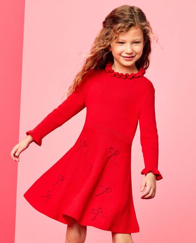 Mock Neck Embroidered Sweater Dress in Ribbon Red - main