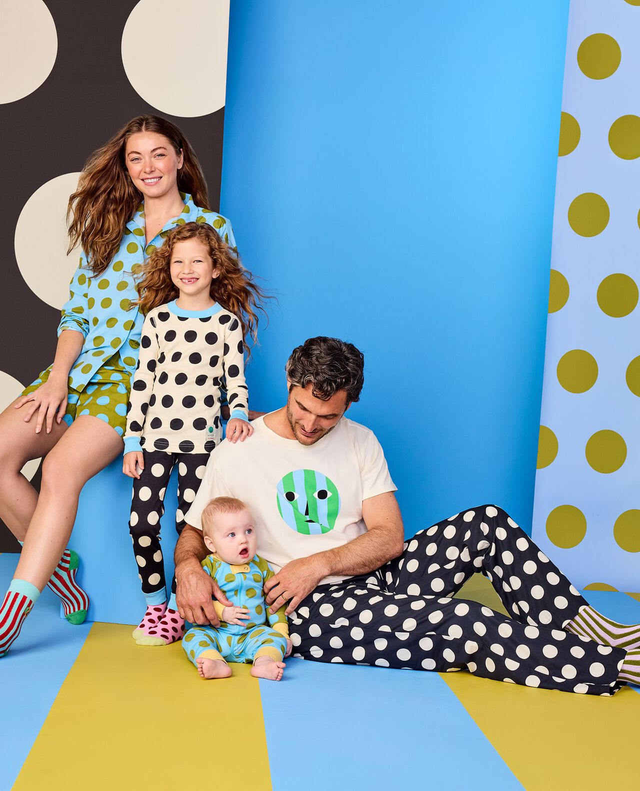 Adult Dusen Dusen Poplin Pajama Pants in Sweet Corn/Caviar Dots - main