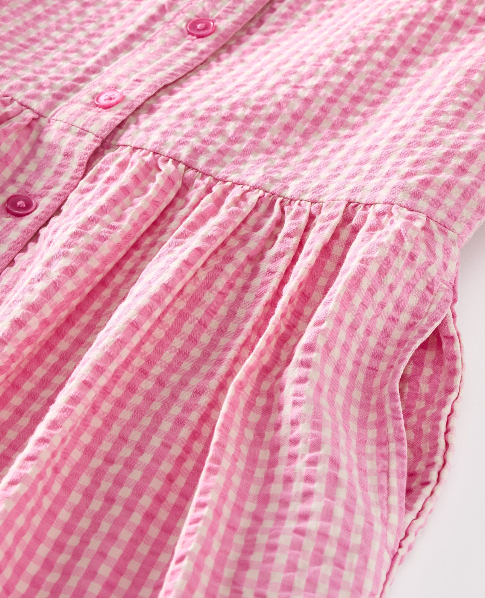 Dolman Sleeve Seersucker Shirt Dress in Pink Gingham - main