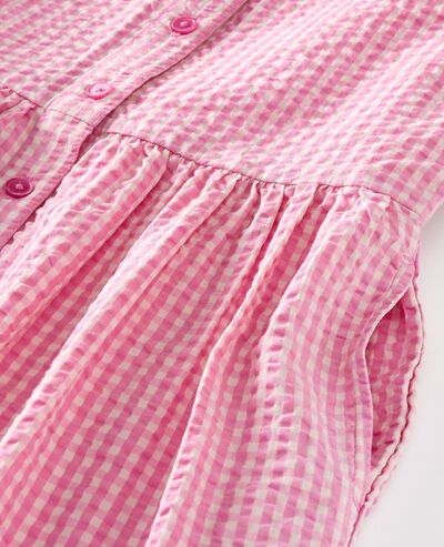 Dolman Sleeve Seersucker Shirt Dress in Pink Gingham - main