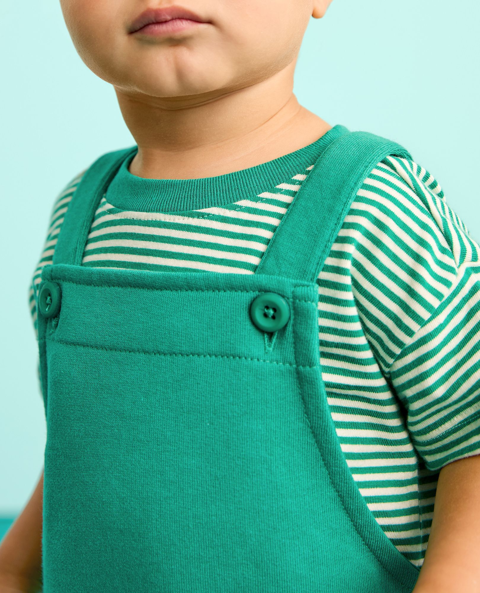 Baby T-Shirt & French Terry Shortalls Set in Gumdrop Green/Ecru - main