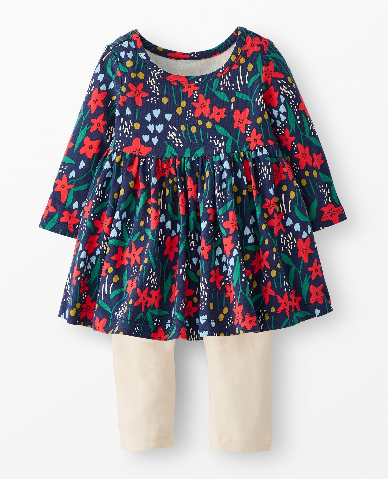 Baby Long Sleeve Skater Dress & Leggings Set in Pointsetta Patch on Navy - main