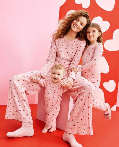 Women's Valentine's Pointelle Wide Leg Pajama Set in Flourishing Hearts on Pink Frosting - main