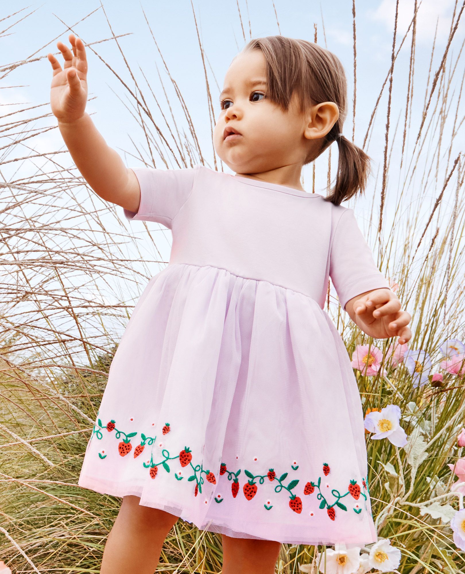 Baby Embroidered Tulle Skater Dress in Strawberries on Orchid Hush - main