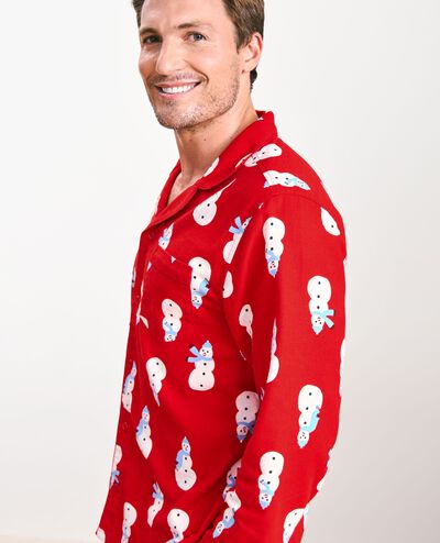 Adult Holiday Flannel Pajama Top in Snowmen on Red - main