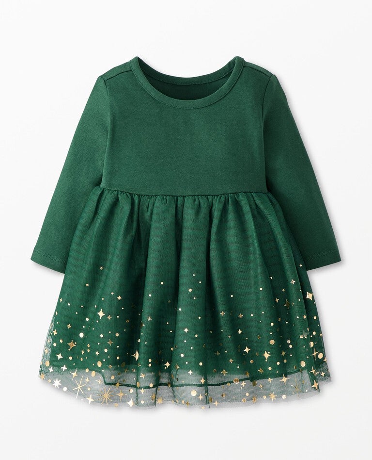 Baby Long Sleeve Shimmer Tulle Dress in Malachite - main