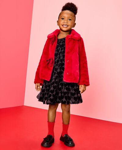 Balloon Sleeve Velvet Tiered Dress in Hearts on Black - main