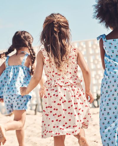 Sleeveless Poplin Smocked Dress in Cherry on Top on Ecru - main