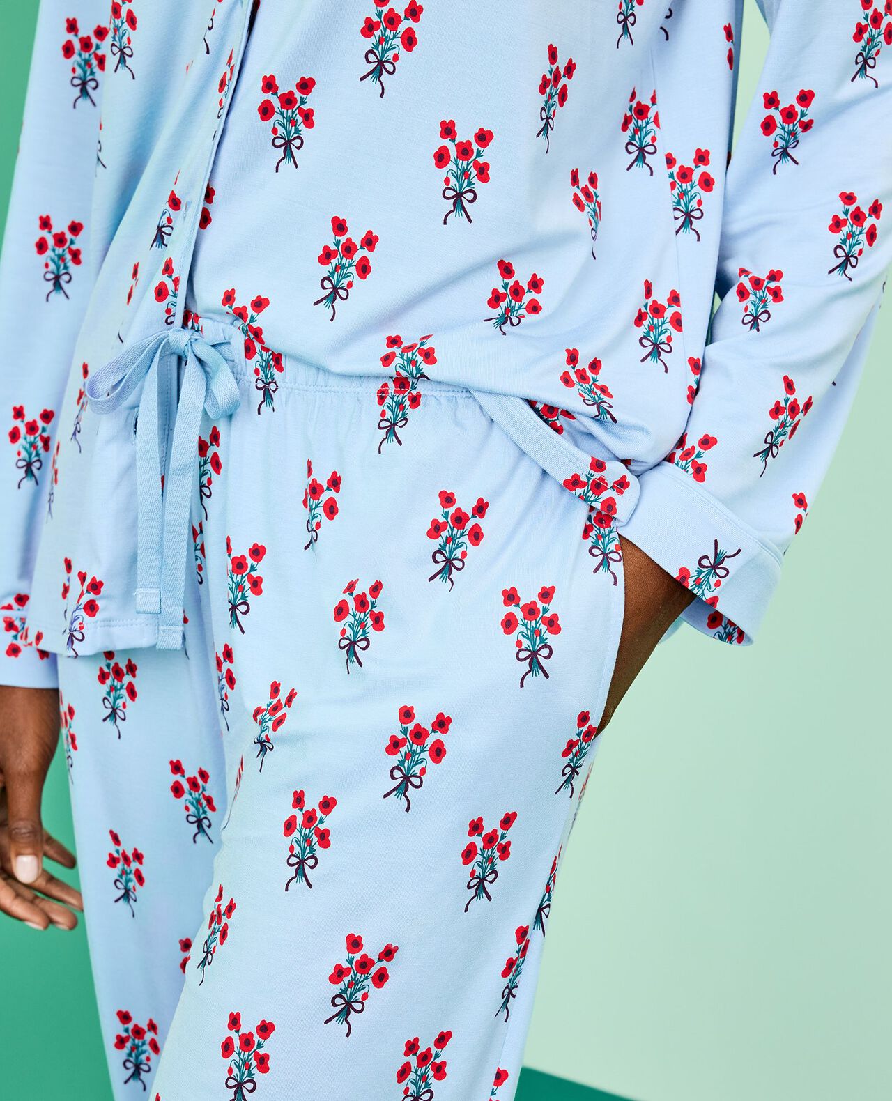 Women's Holiday Long Sleeve HannaSoft™ Pajama Set in Bouquets on Powder Blue - main