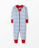 Baby Zip Sleeper In Organic Cotton in Baltic Blue/Hanna White/Tangy Red - main