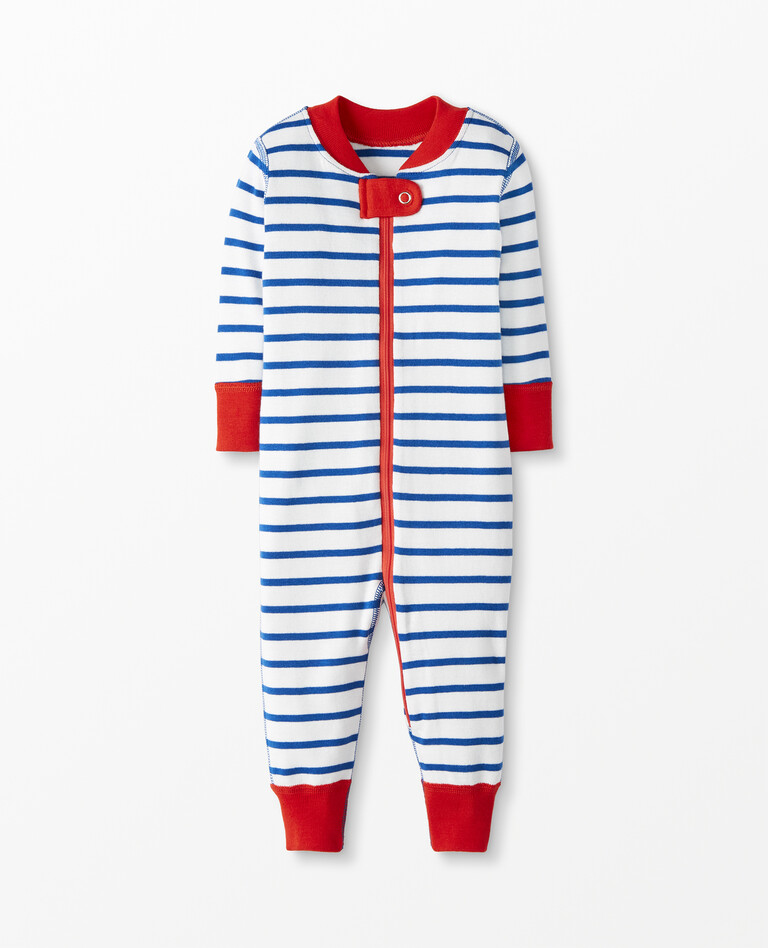 Baby Zip Sleeper In Organic Cotton in Baltic Blue/Hanna White/Tangy Red - main