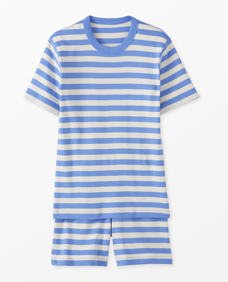 Adult Striped Short John Pajama Set in Vintage Blue - main