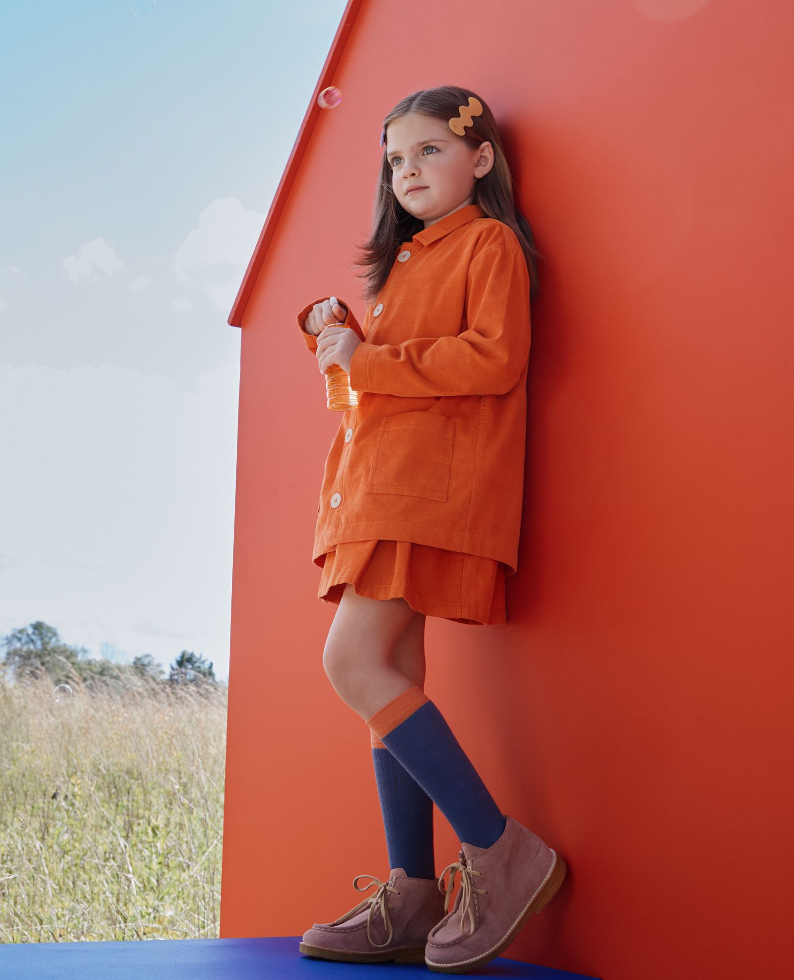 Corduroy Pleated Skirt in Bisque - main