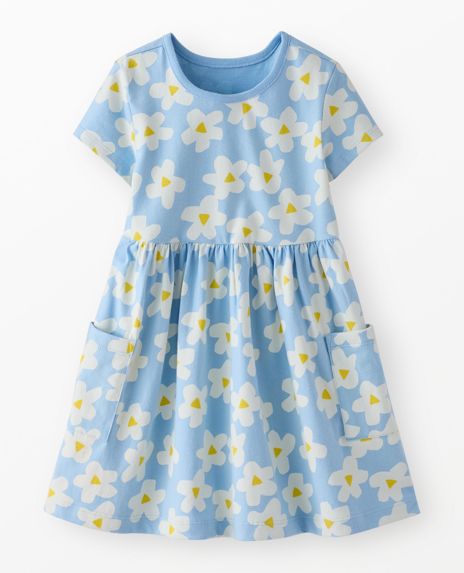 Playground Dress with Pockets in Ecru and Yellow Flower on Blue - main