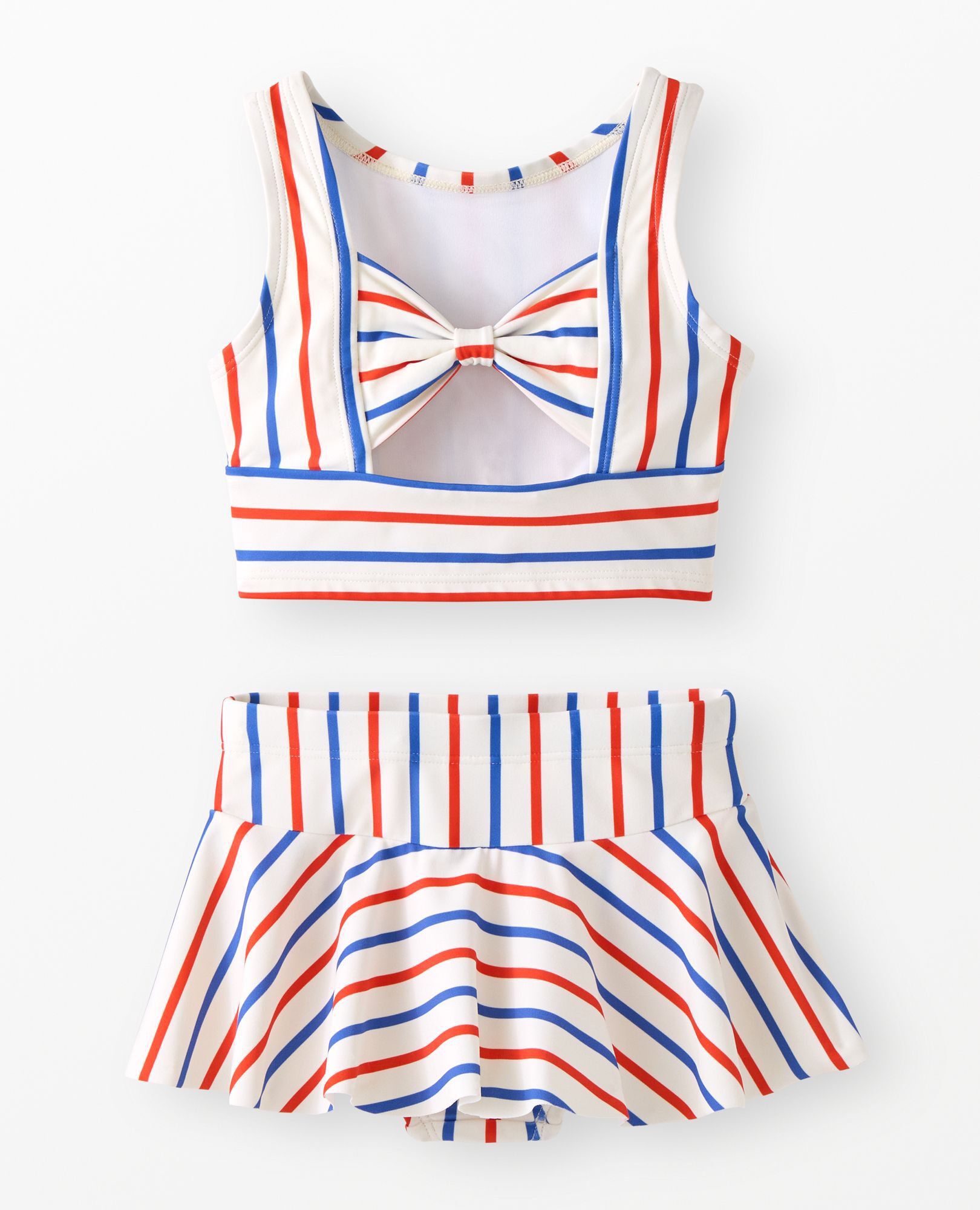 Two-Piece Bow Back Skirted Swimsuit in RWB Stripe - main