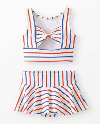 Two-Piece Bow Back Skirted Swimsuit in RWB Stripe - main