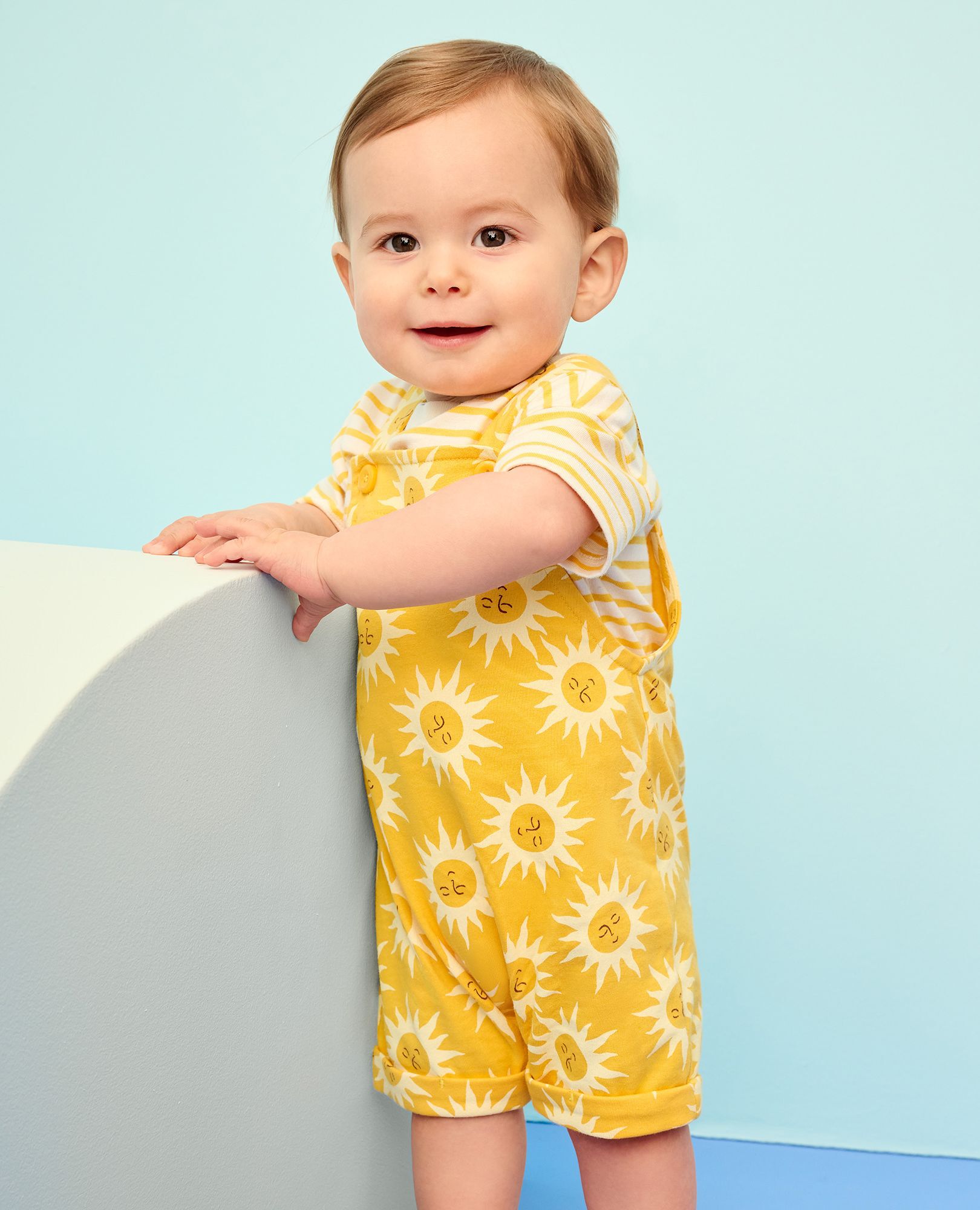 Baby Classic Fit T-Shirt & Shortalls Set in Ecru Suns on Sunshine - main