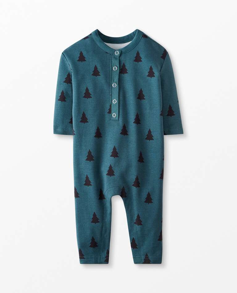 Baby Holiday Romper In Organic French Terry in Evergreen - main