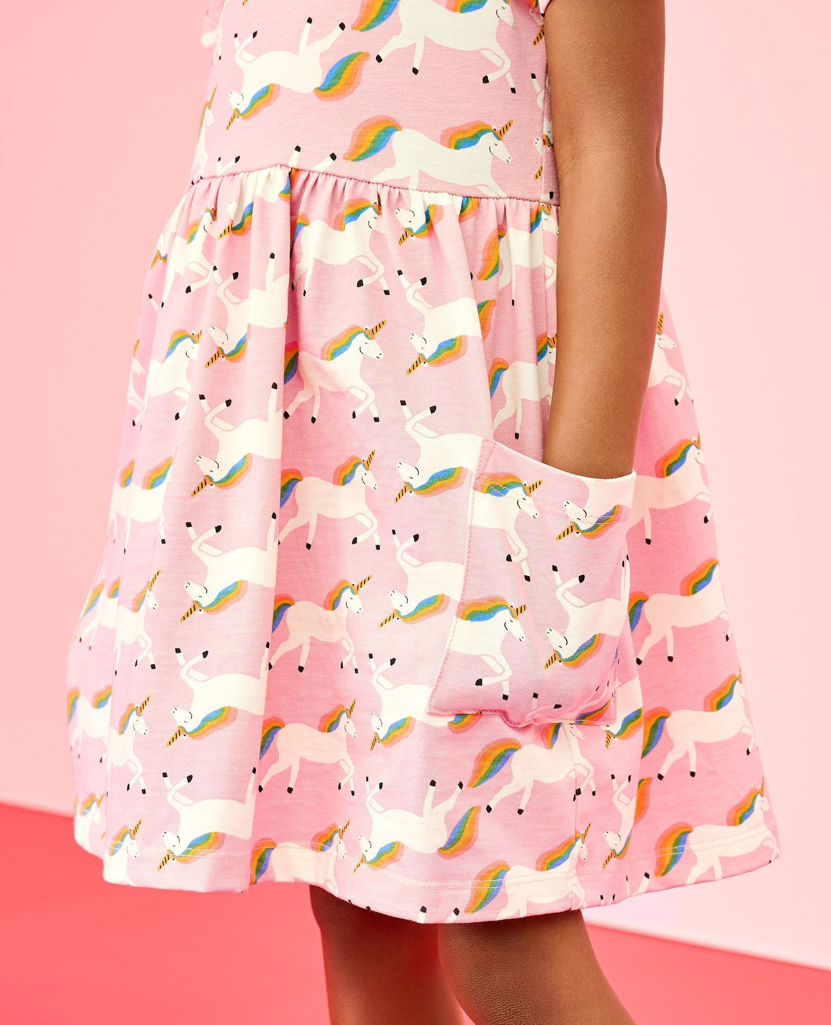 Playground Dress with Pockets in Unicorn on Pink - main