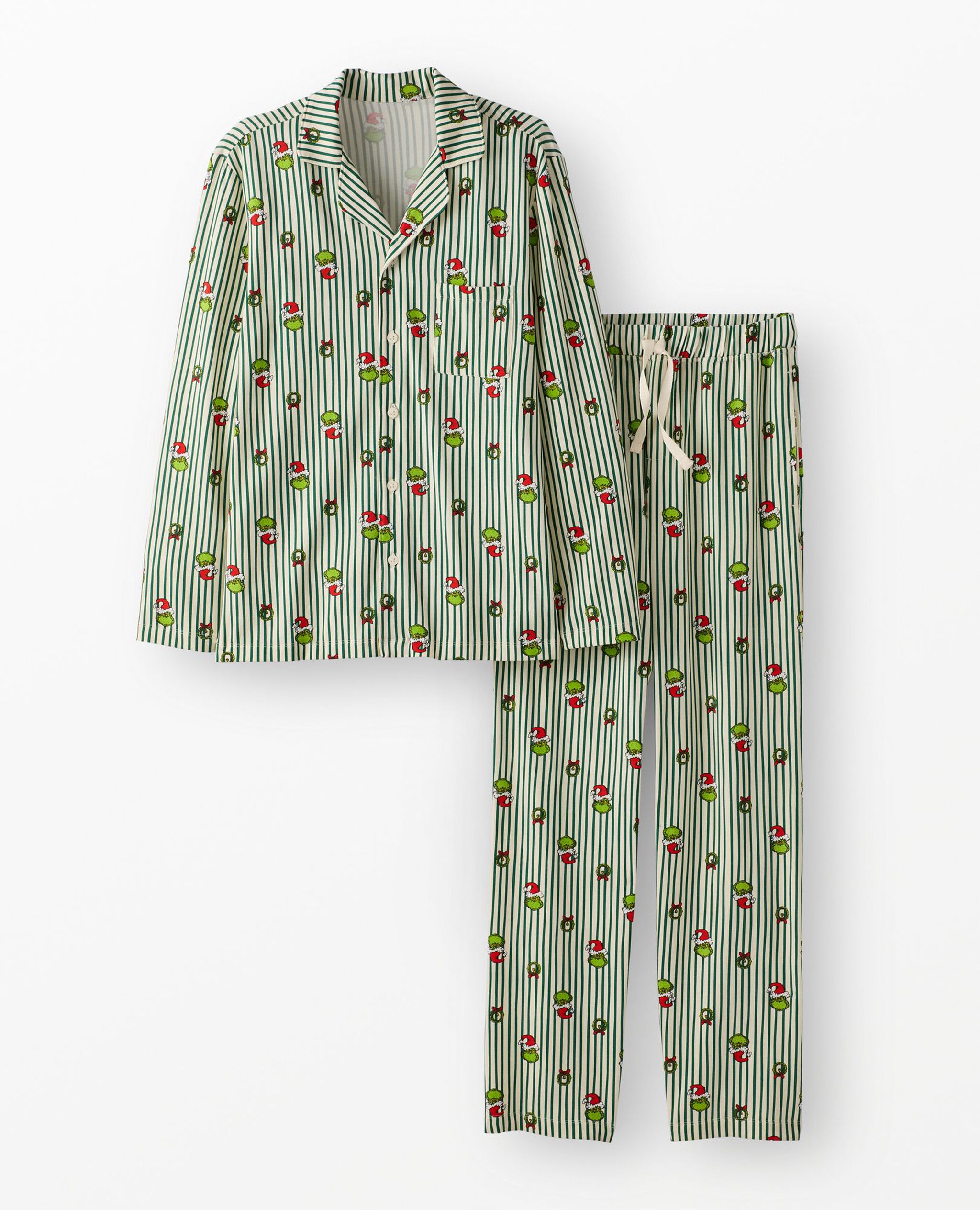Adult Dr. Seuss Grinch Long Sleeve HannaSoft™ Pajama Set in Grinch Stripes - main