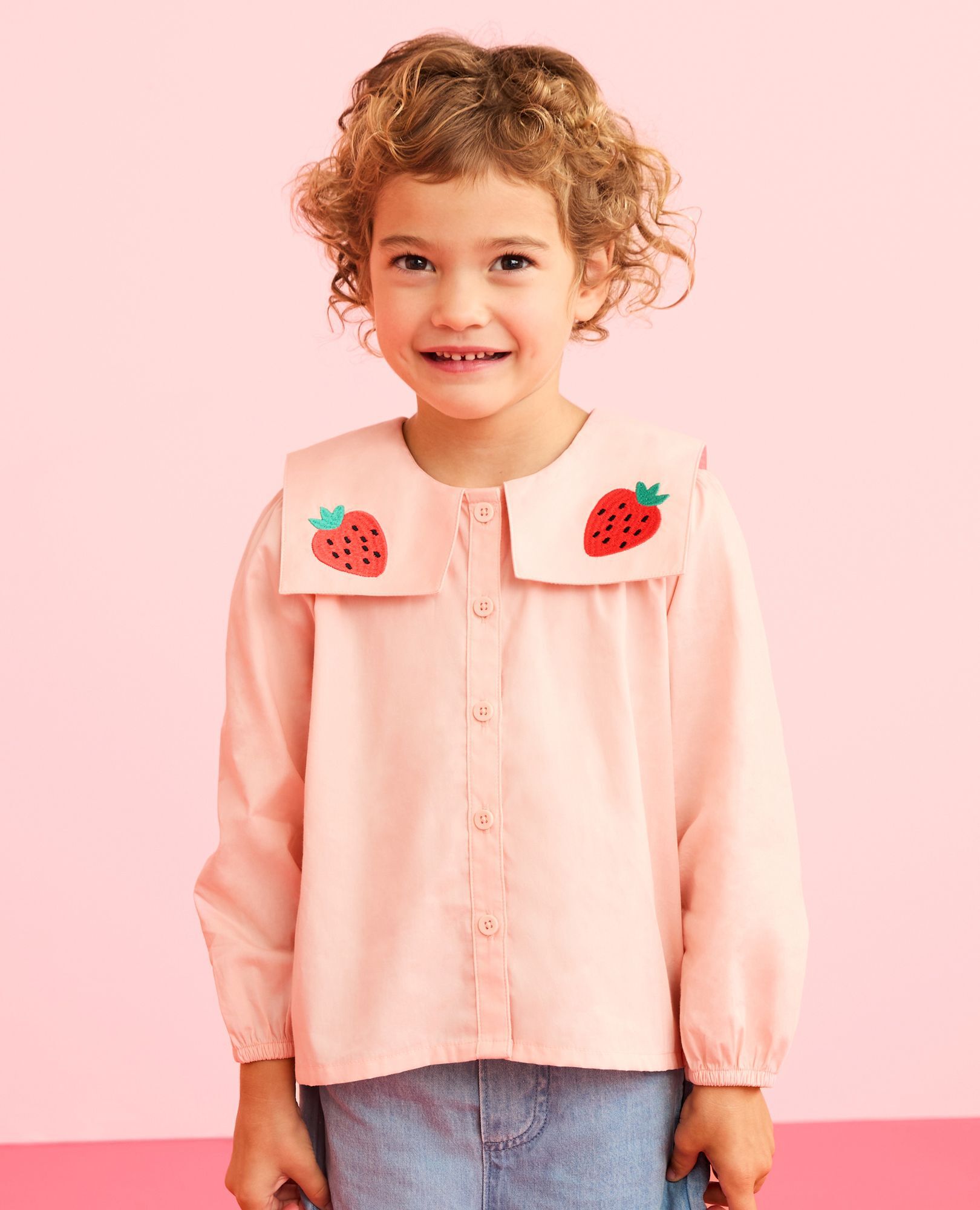 Long Sleeve Poplin Button Up Shirt in Pink Cream - main