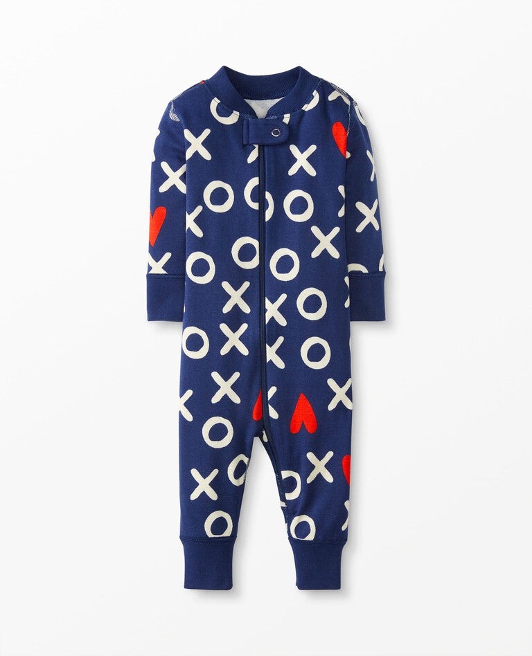 Baby Zip Sleeper in Hugs & Hearts on Navy - main