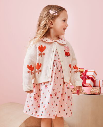 Peppa Pig 3/4 Sleeve Poplin Dress in Peppa small tulips on Pink - main