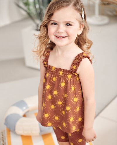 Sleeveless Smocked Top in Parakeet Sunshine Day on Canyon - main