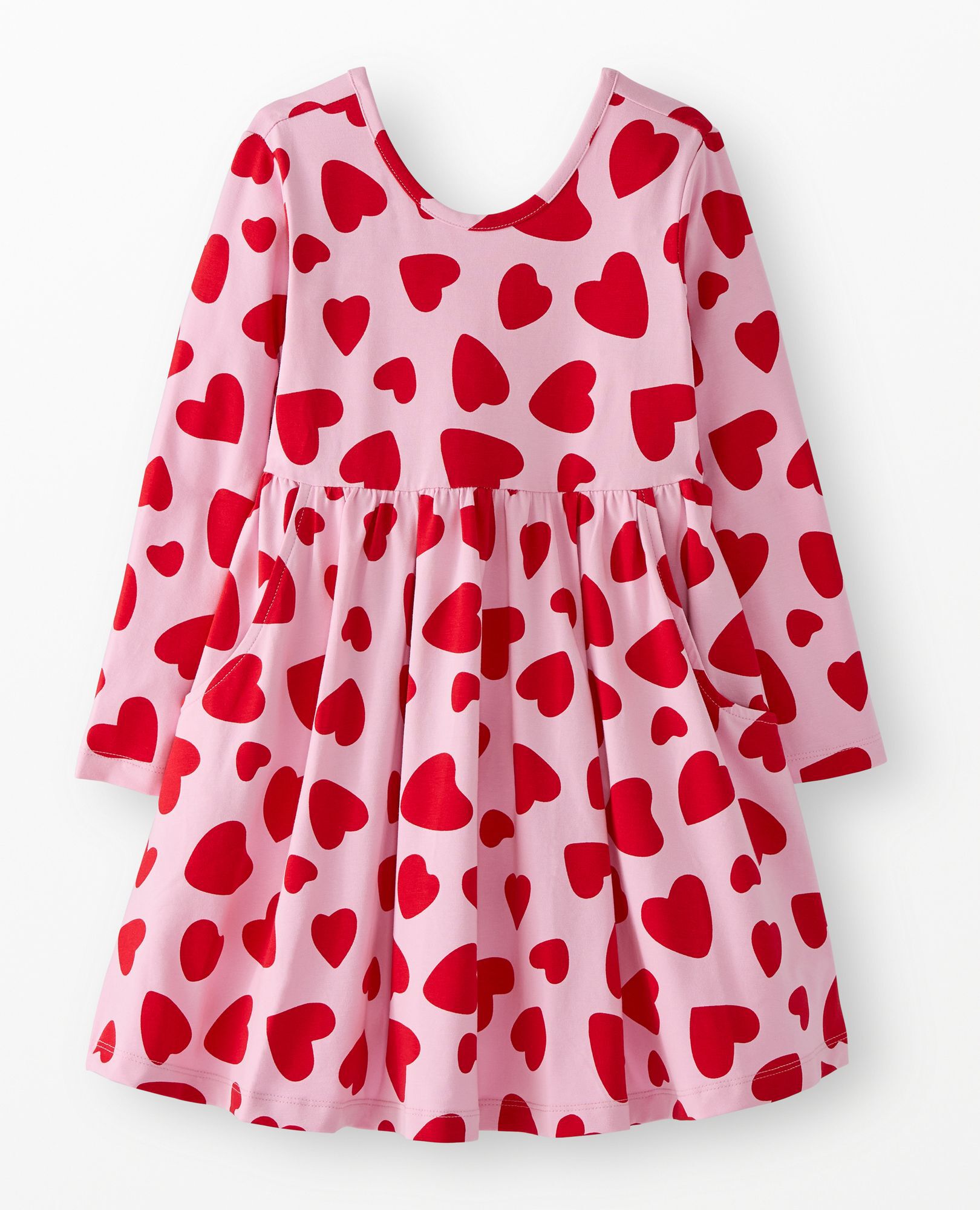 Long Sleeve Skater Dress with Pockets in Artful Hearts on Pink - main