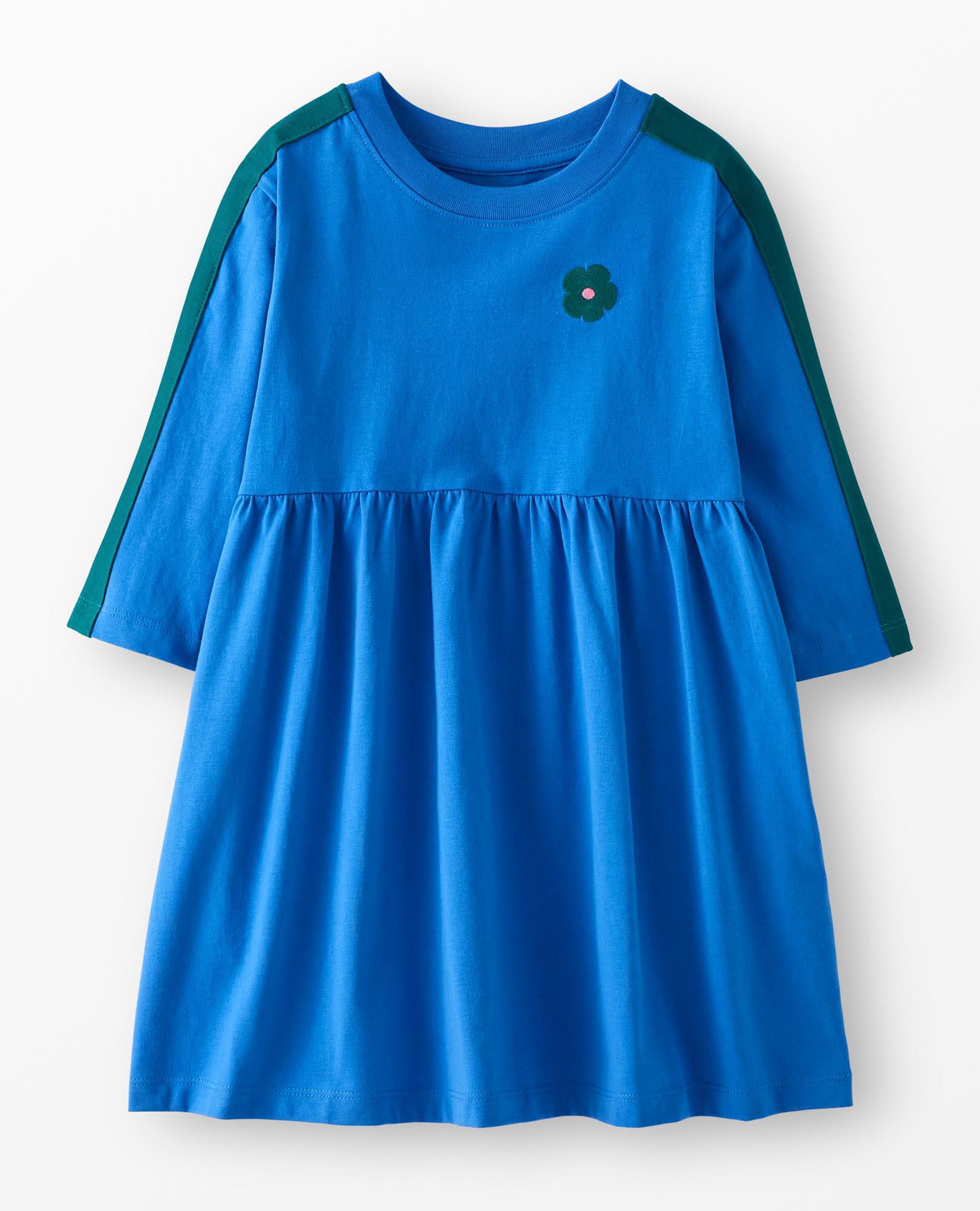 Stripe Sleeve Embroidered Dress in Bluest Sky - main