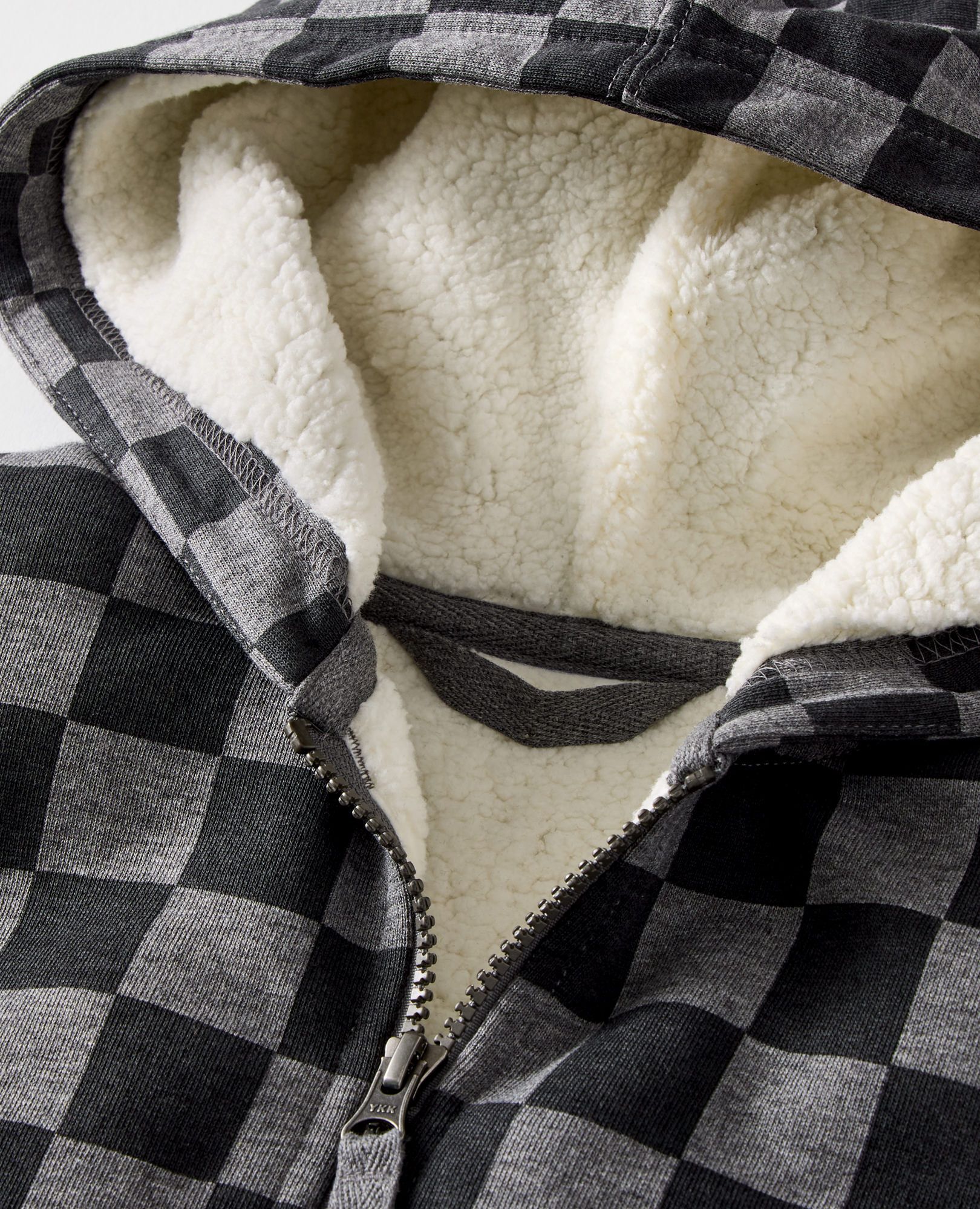 French Terry Faux Shearling Lined Hoodie in Black/Dark Grey Heather Checkerboard - main