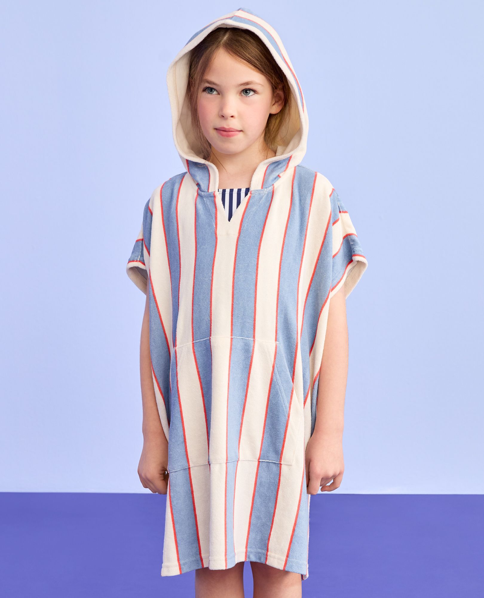 Oversized Loop Terry Hoodie Cover Up in Forever Blue/Ecru - main