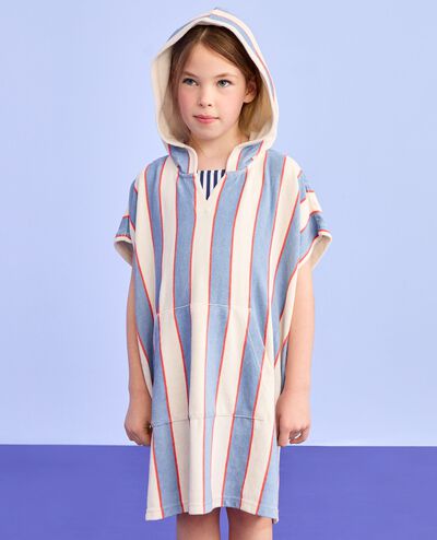 Oversized Loop Terry Hoodie Cover Up in Forever Blue/Ecru - main