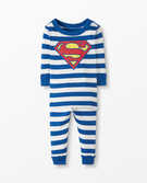 DC Superman™ Striped Long John Pajama Set in Deep Blue Sea - main