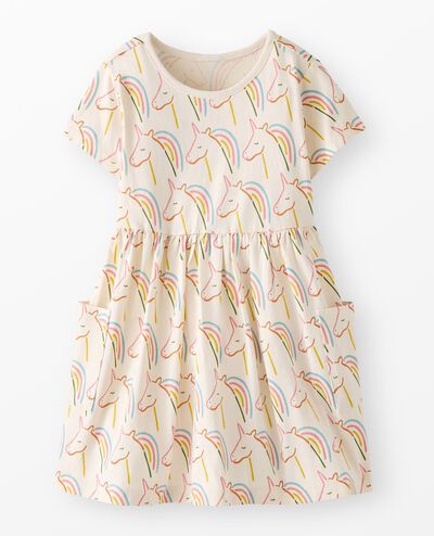 Playground Dress with Pockets in Paige the Unicorn on Ecru - main