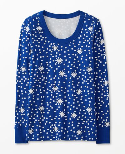 Women's Holiday Long John Pajama Top in First Snow on Galactic Blue - main