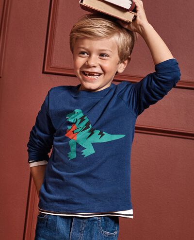 Long Sleeve Classic Fit Graphic T-Shirt in Dino Love on Navy - main