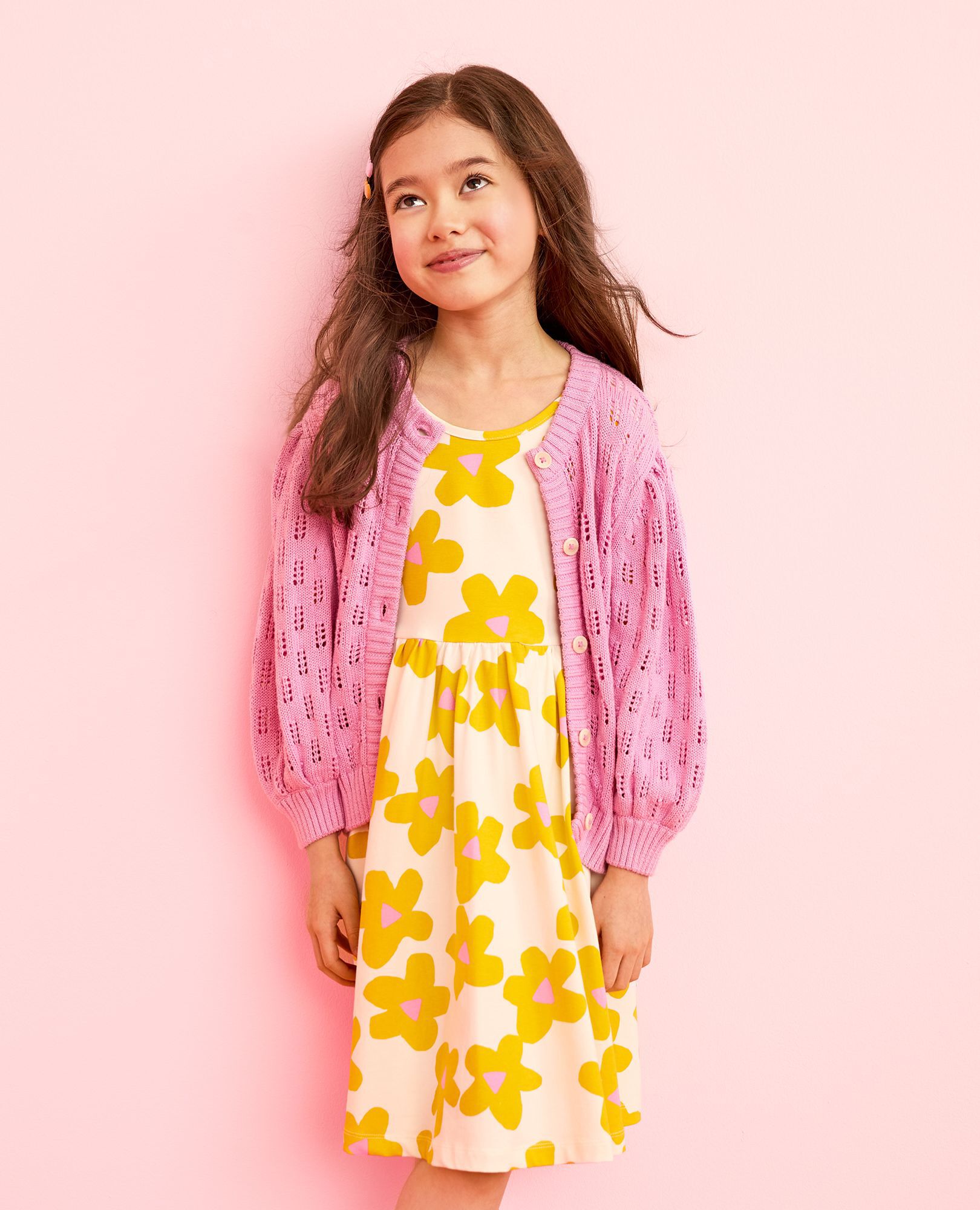 Skater Dress with Pockets in Yellow Flowers on Ecru - main