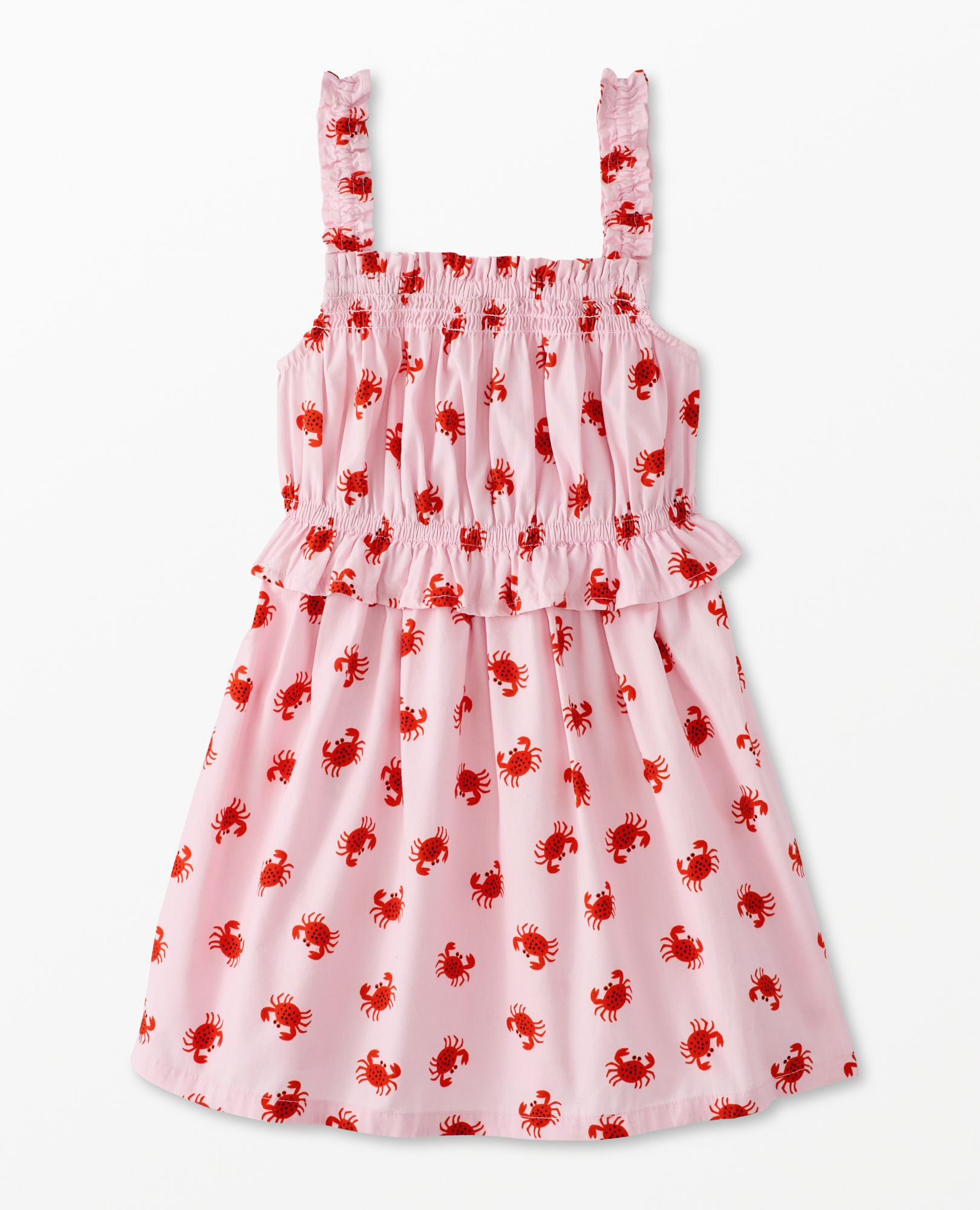 Sleeveless Poplin Smocked Dress in Little Crabby Pants on Pink Lilac - main