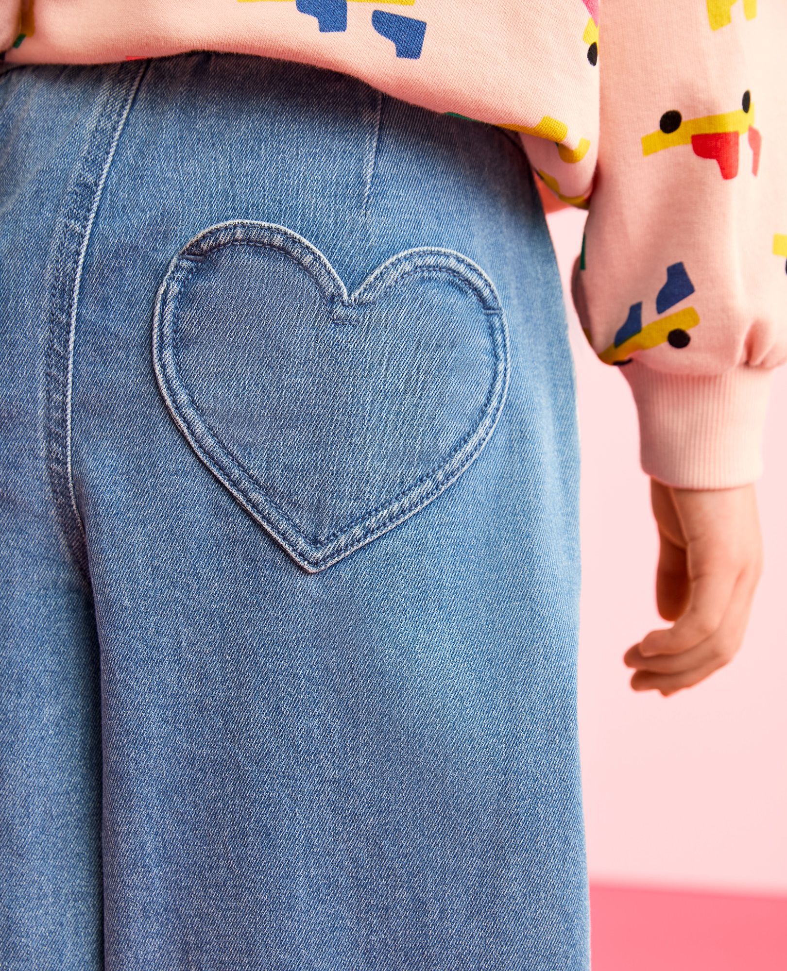 Denim Heart Pocket Barrel Pants in Light Denim Wash - main