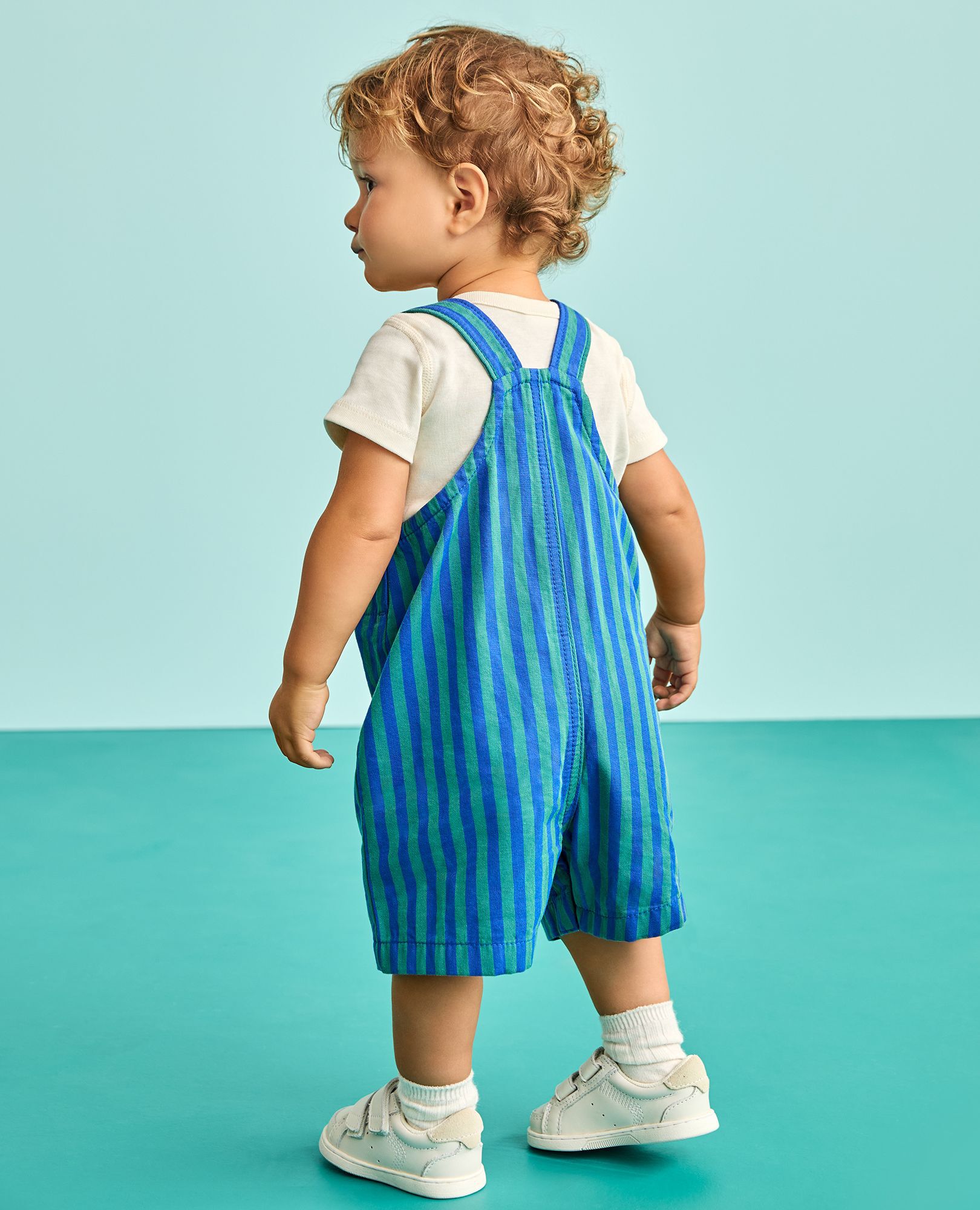 Baby Canvas Shortalls in Happy Blue/Bottle Green - main