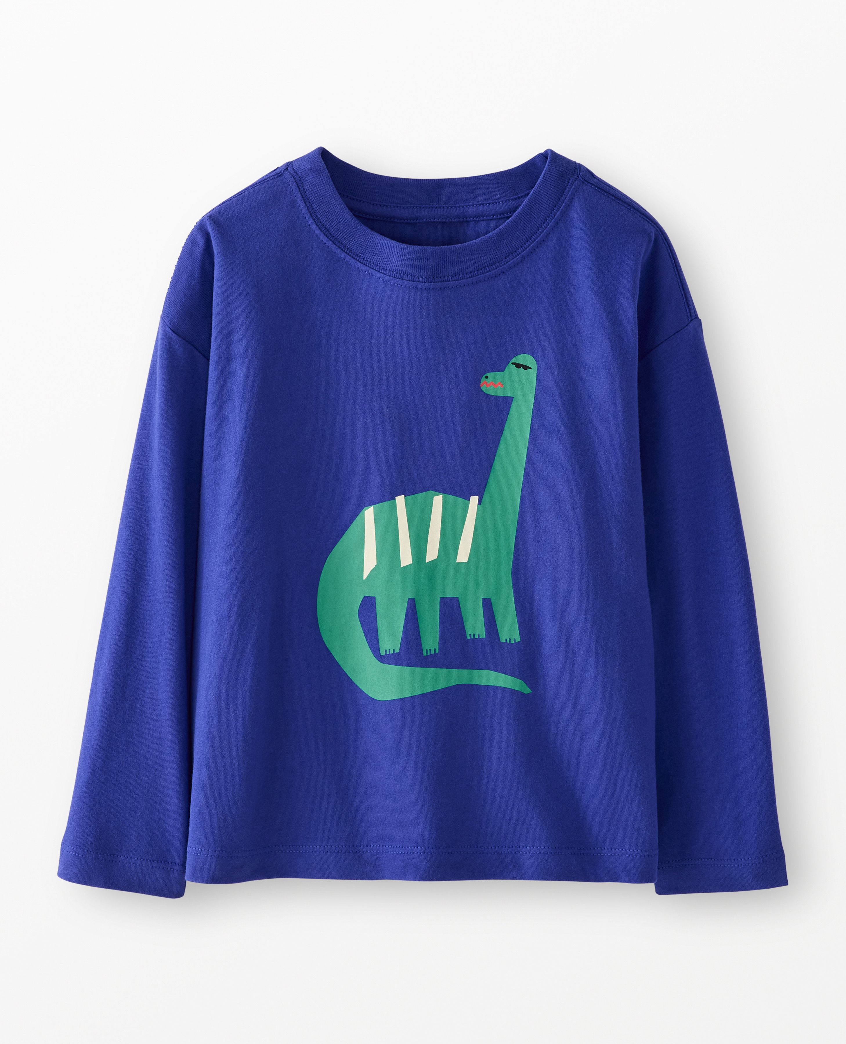 Long Sleeve Relaxed Fit Graphic T-Shirt in Dinosaur on Blue - main