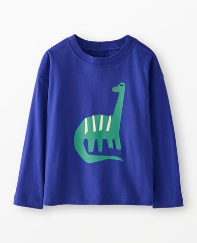 Long Sleeve Relaxed Fit Graphic T-Shirt in Dinosaur on Blue - main