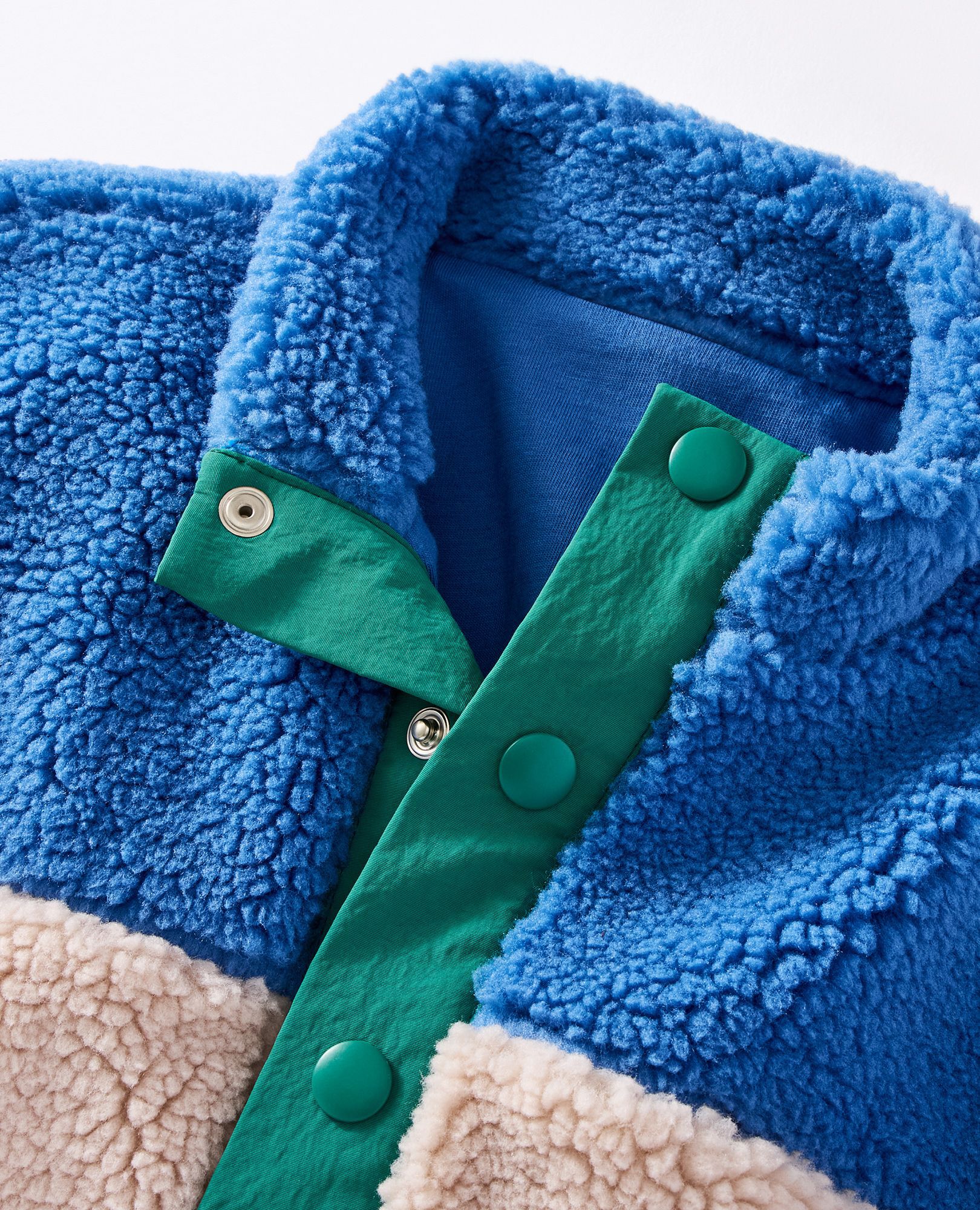 Faux Shearling Colorblock Jacket in Blue/Green Multi Colorblock - main