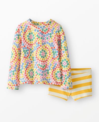 Rashguard Top & Shorts Set in Swirly Floral on Ecru - main
